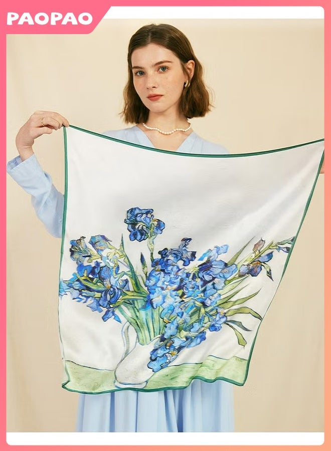 Pao pao Women's Silky Square Scarf, Lightweight Satin Neck Scarf, Floral Print Headscarf, Hair Wrap Bandana, Soft Simulated Silk Head Wrap Scarf for Stylish Outfits, Sun Protection and Fashion Decoration, 70x70cm - Image 4